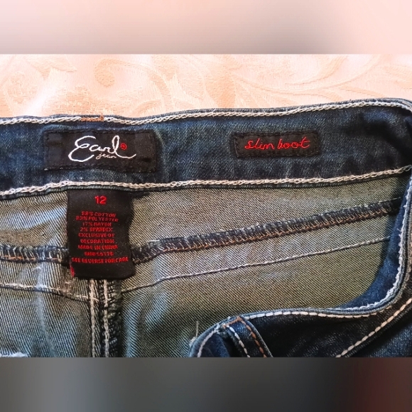 Earl Jeans Slim Boot Cut Blue with Embellished Pockets sz 12 - Picture 10 of 10